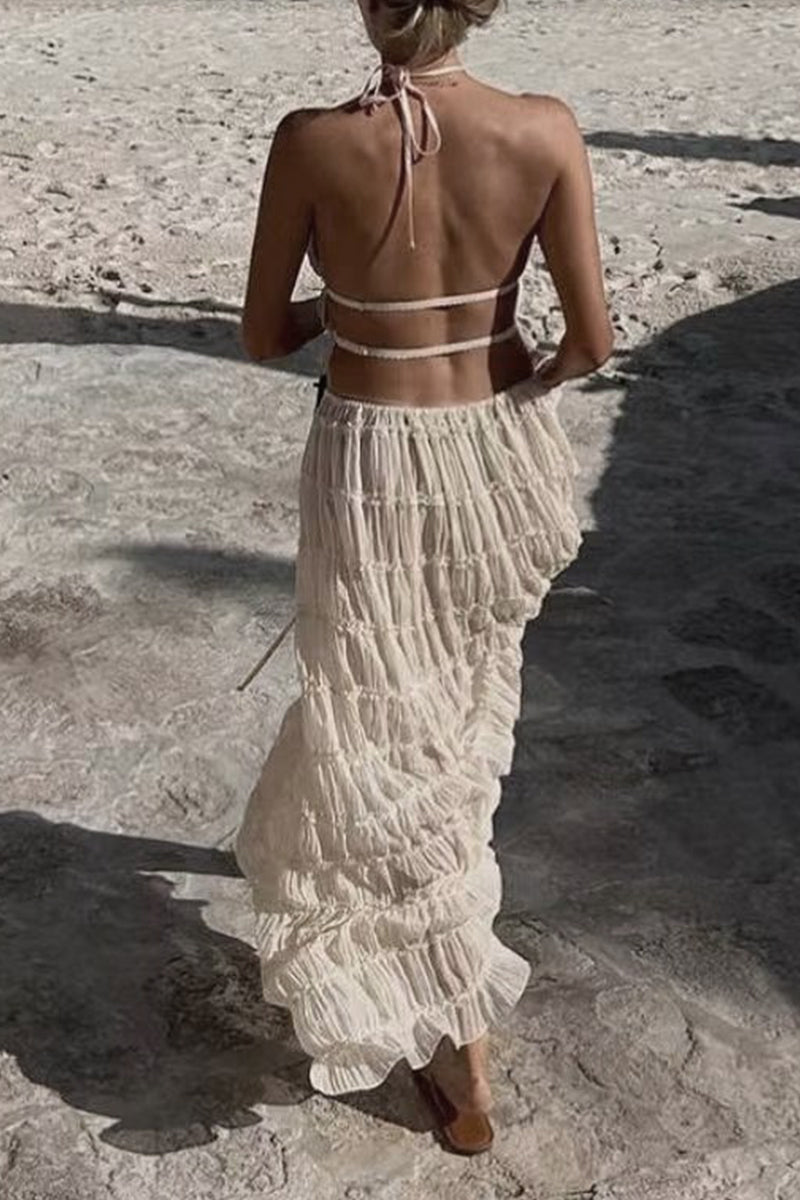 Traje de baño sexy de dos piezas sin mangas con cuello halter y espalda descubierta