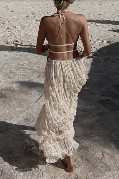 Traje de baño sexy de dos piezas sin mangas con cuello halter y espalda descubierta
