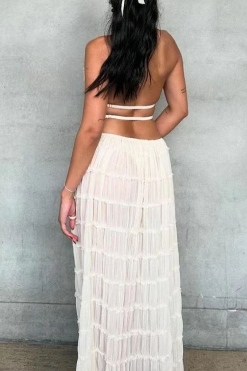 Traje de baño sexy de dos piezas sin mangas con cuello halter y espalda descubierta