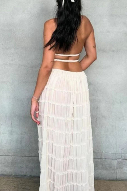 Traje de baño sexy de dos piezas sin mangas con cuello halter y espalda descubierta