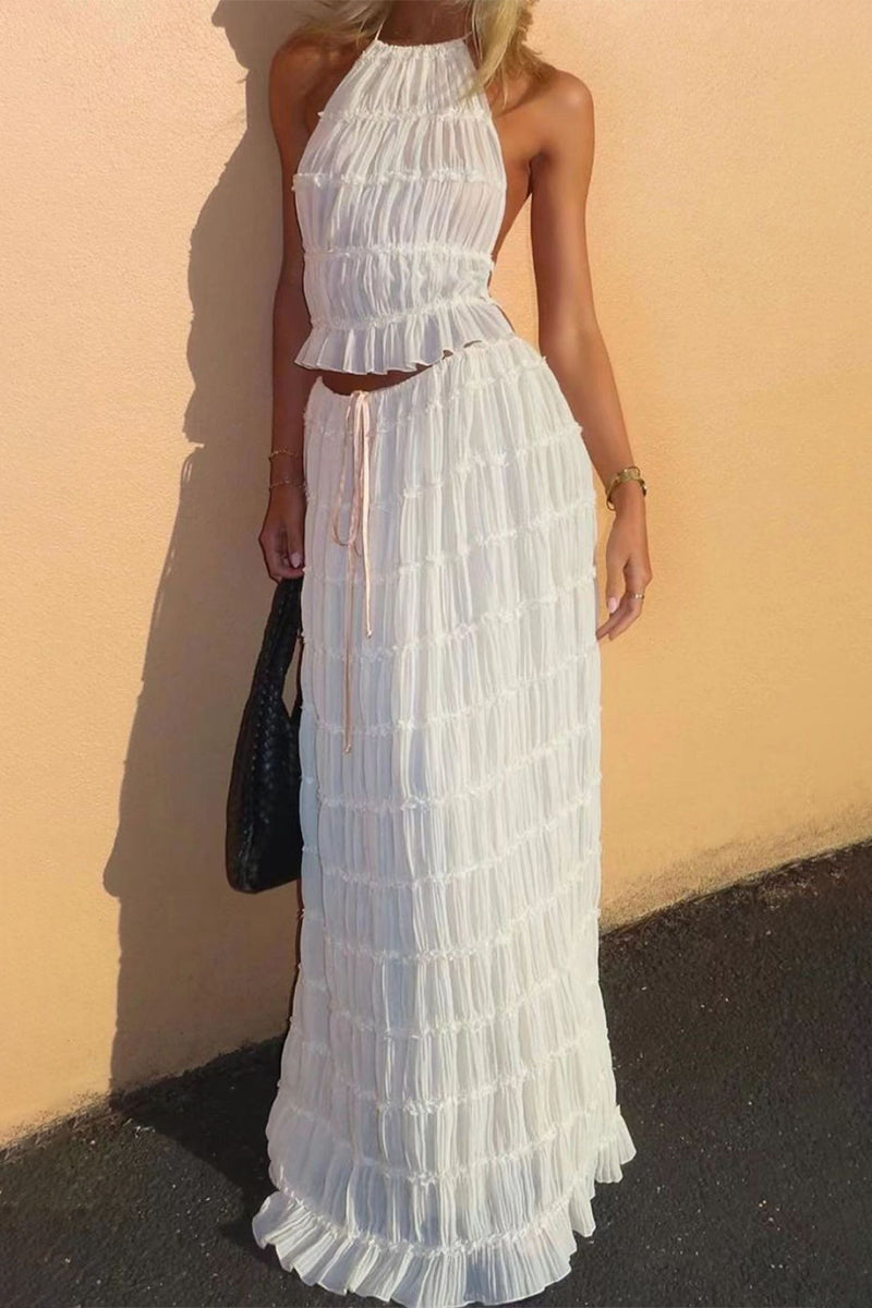 Traje de baño sexy de dos piezas sin mangas con cuello halter y espalda descubierta