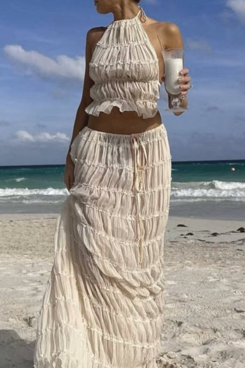 Traje de baño sexy de dos piezas sin mangas con cuello halter y espalda descubierta