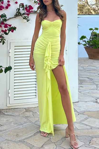 Vestidos sexys de falda cruzada con cuello halter, abertura y espalda descubierta, sólidos