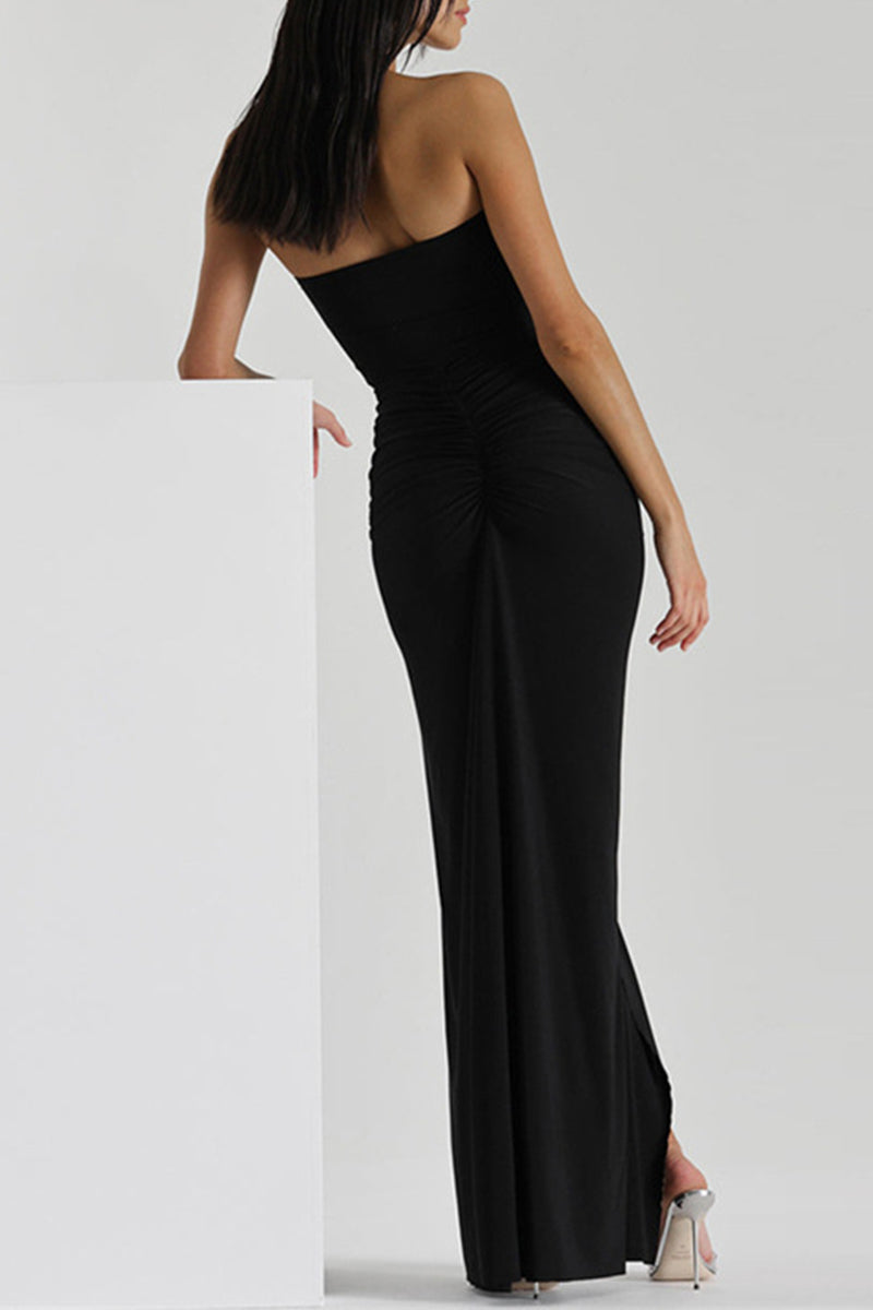 Vestidos sexys de falda cruzada con cuello halter, abertura y espalda descubierta, sólidos