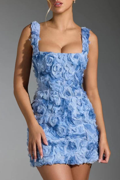 Vestidos elegantes y dulces con apliques sólidos y cuello cuadrado y falda cruzada
