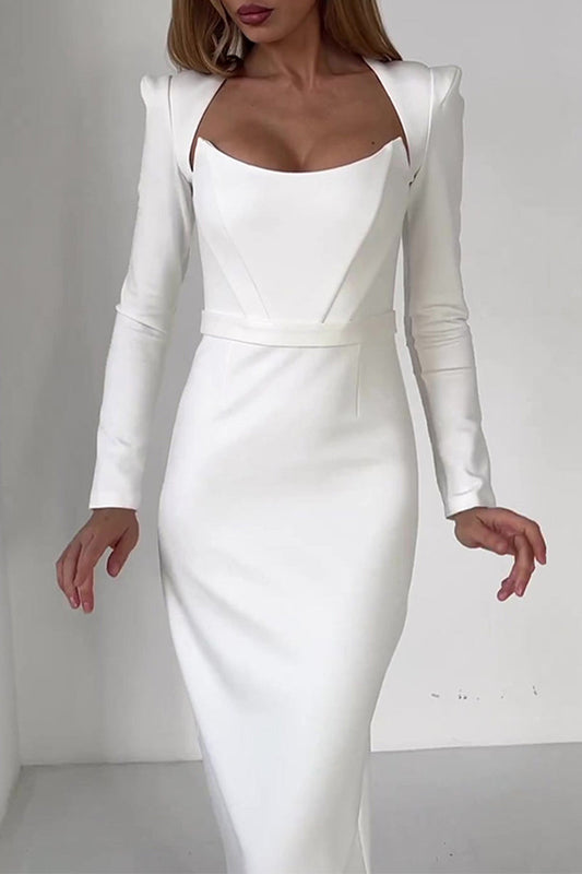 Vestidos de noche elegantes de celebridades con cuello cuadrado, espalda descubierta y lisos