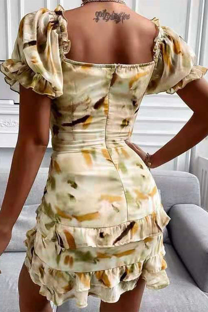 Vestidos irregulares sexys con cuello en V, volantes y cordón floral