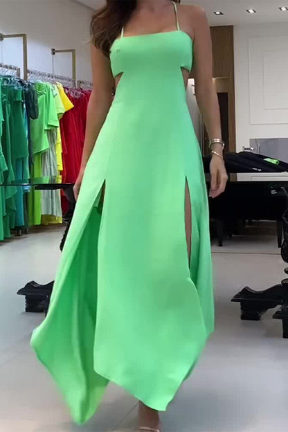 Vestidos sexis de vacaciones con tirantes finos, espalda descubierta y abertura