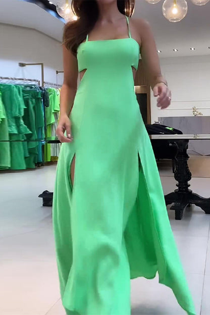 Vestidos sexis de vacaciones con tirantes finos, espalda descubierta y abertura