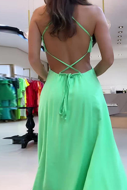 Vestidos sexis de vacaciones con tirantes finos, espalda descubierta y abertura