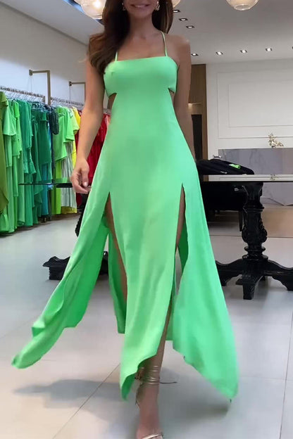 Vestidos sexis de vacaciones con tirantes finos, espalda descubierta y abertura