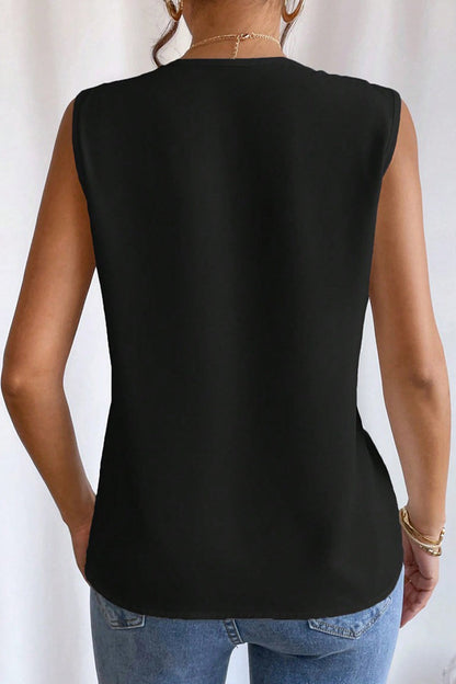 Elegante blusa sencilla con cuello en V y pliegues sólidos