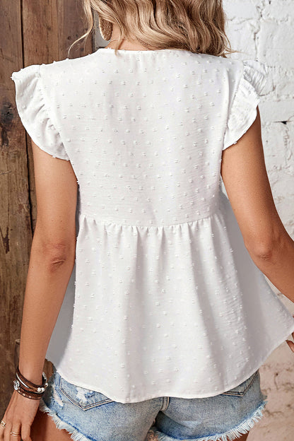 Blusas elegantes y dulces con cuello en V y volantes de patchwork liso