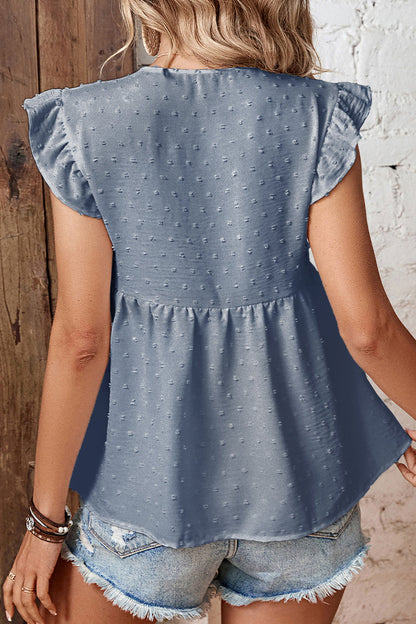 Blusas elegantes y dulces con cuello en V y volantes de patchwork liso