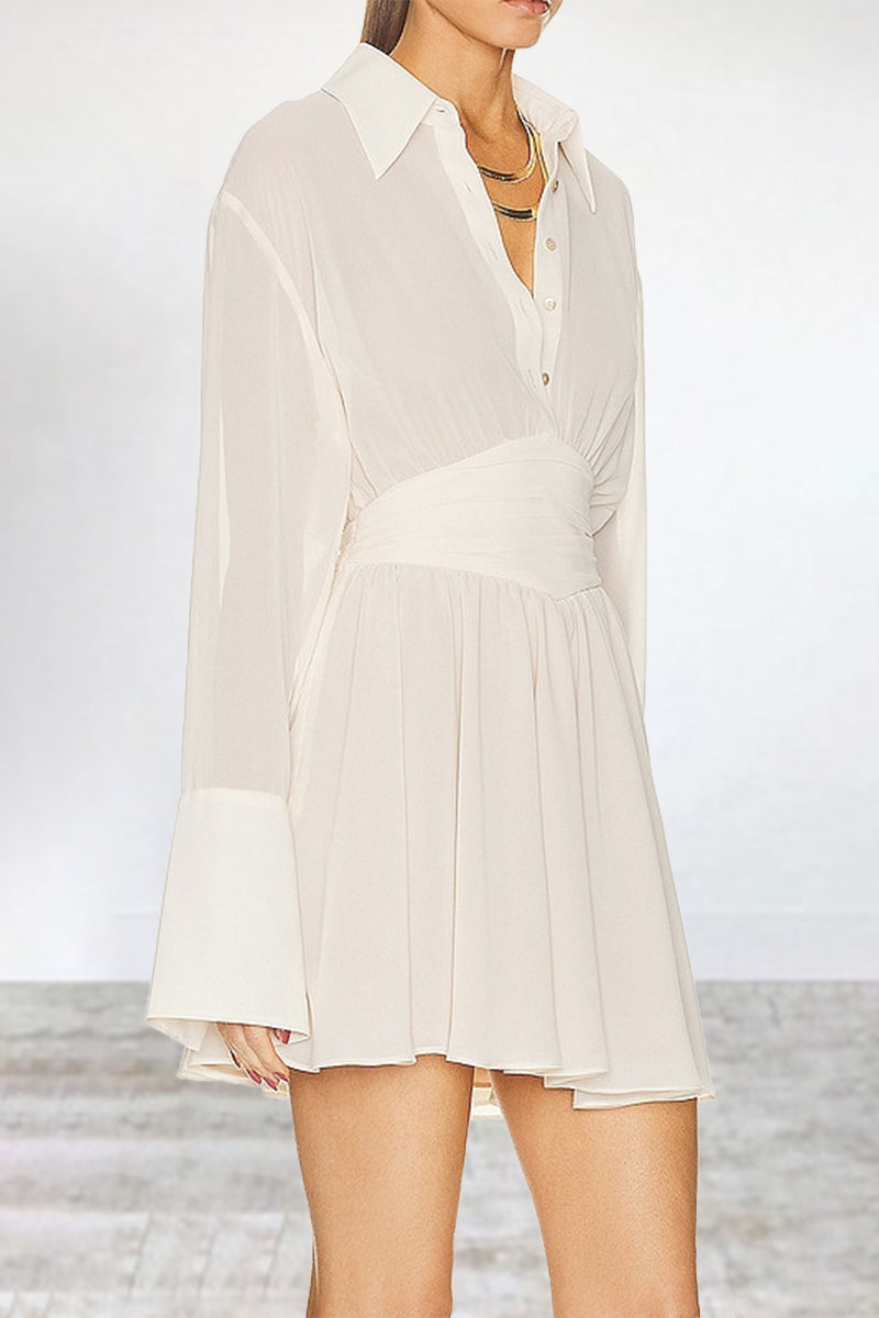 Vestidos casuales sencillos con falda y cintura de cuello vuelto de patchwork liso