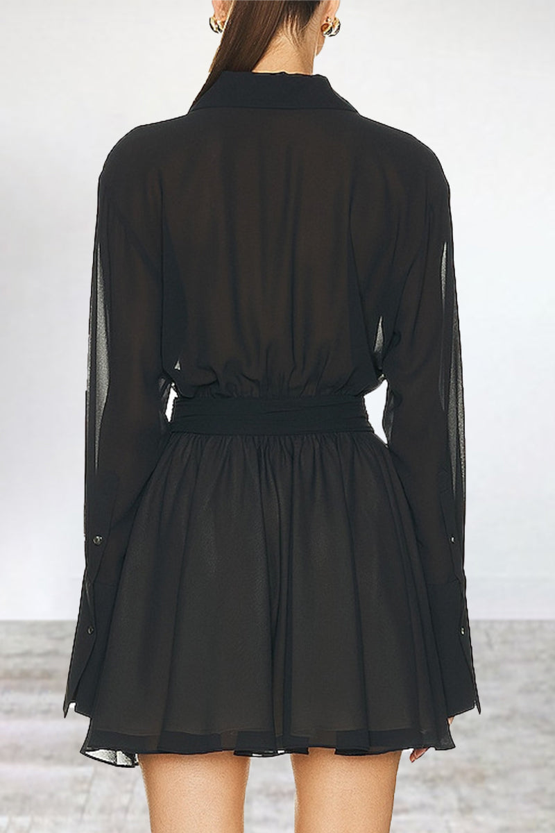Vestidos casuales sencillos con falda y cintura de cuello vuelto de patchwork liso