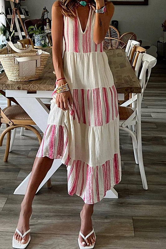 Vestidos casuales de rayas con cuello en V y patchwork