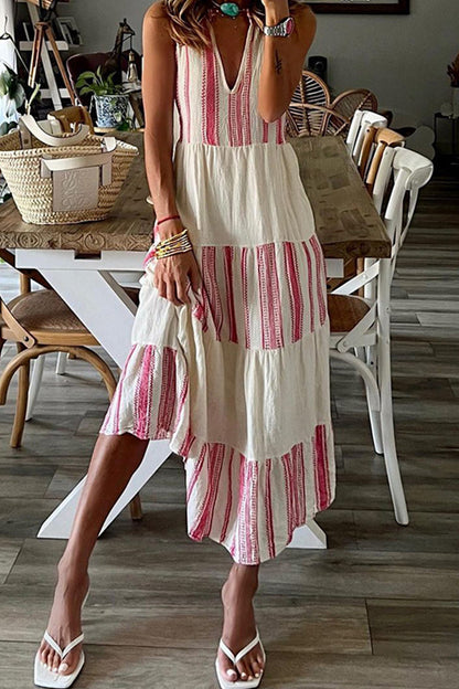 Vestidos casuales de rayas con cuello en V y patchwork