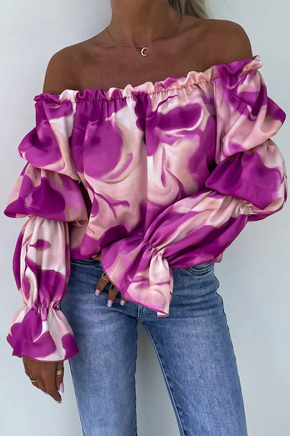 Blusa sexy con estampado de flores y hombros descubiertos en contraste (3 colores)