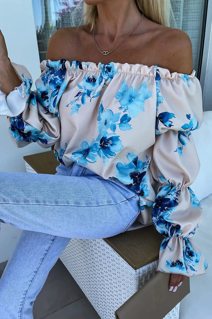 Blusa sexy con estampado de flores y hombros descubiertos en contraste (3 colores)