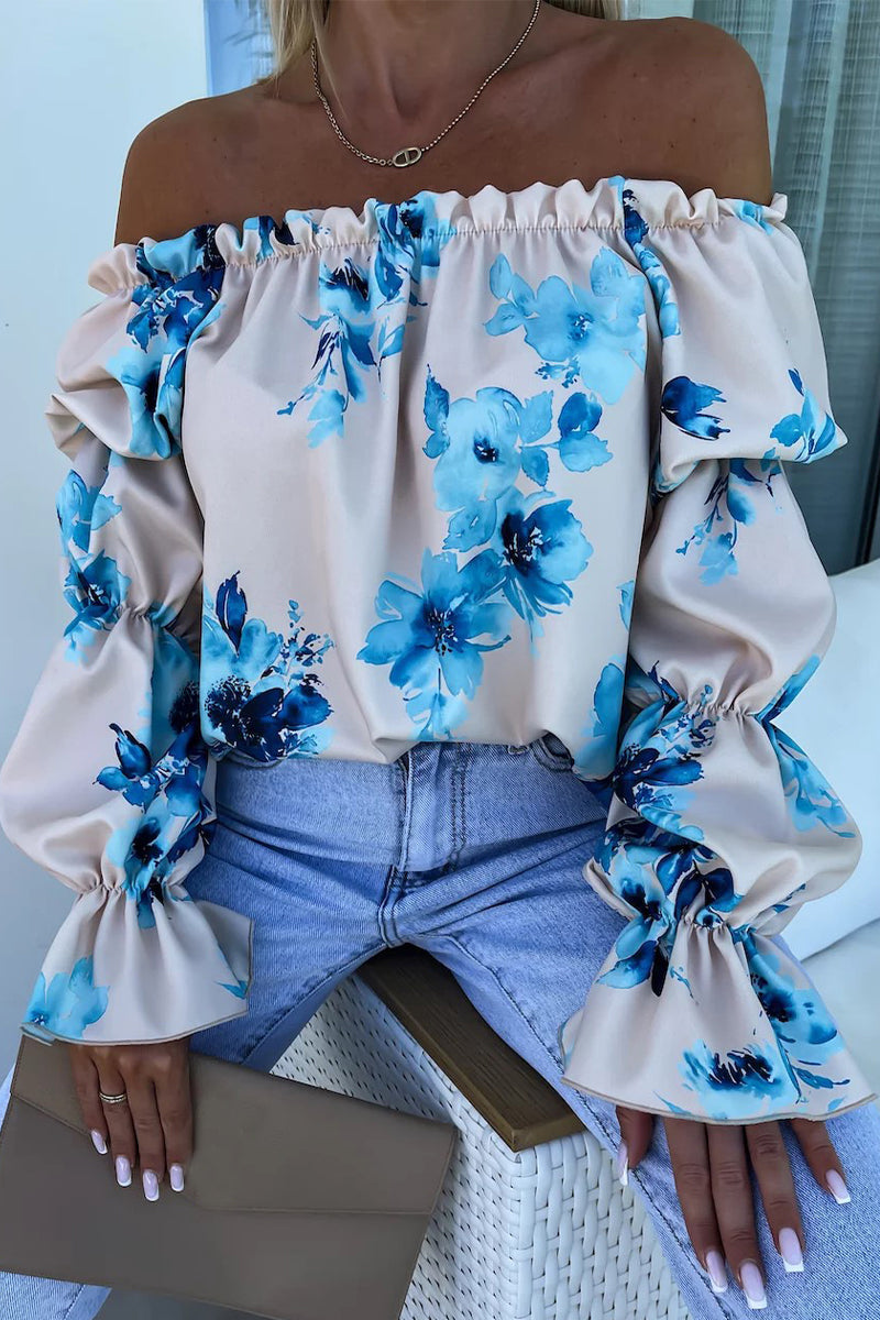 Blusa sexy con estampado de flores y hombros descubiertos en contraste (3 colores)