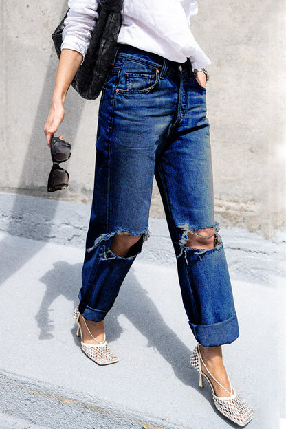 Pantalones vaqueros holgados con rotos y ropa deportiva informal