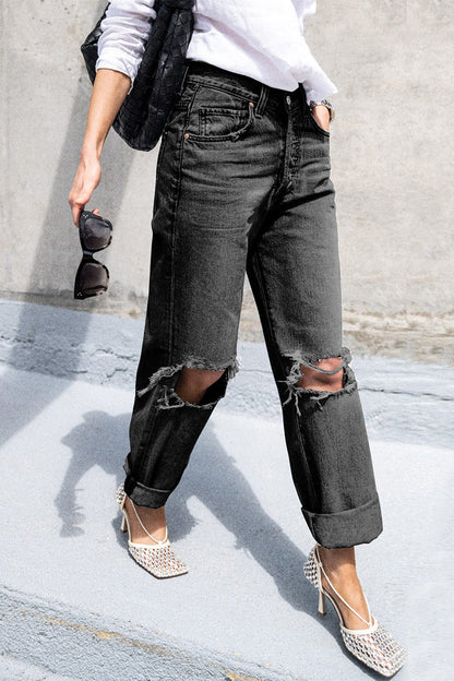 Pantalones vaqueros holgados con rotos y ropa deportiva informal
