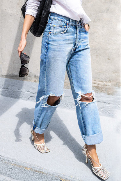 Pantalones vaqueros holgados con rotos y ropa deportiva informal