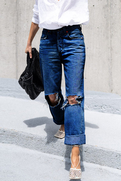 Pantalones vaqueros holgados con rotos y ropa deportiva informal