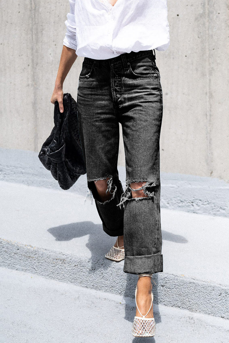 Pantalones vaqueros holgados con rotos y ropa deportiva informal