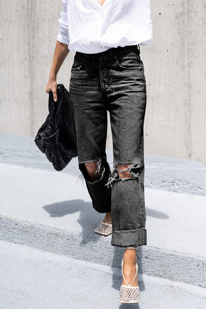 Pantalones vaqueros holgados con rotos y ropa deportiva informal
