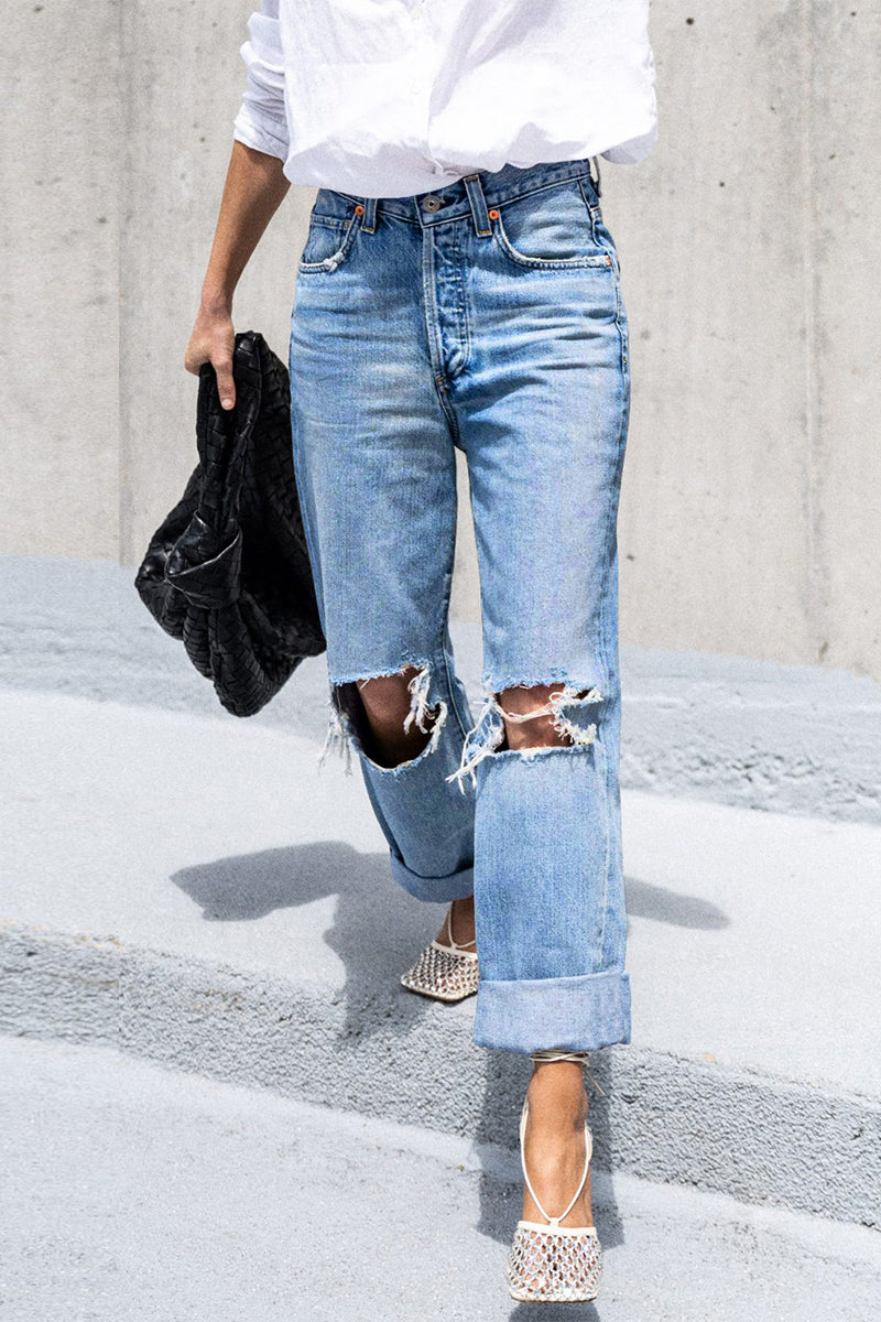 Pantalones vaqueros holgados con rotos y ropa deportiva informal