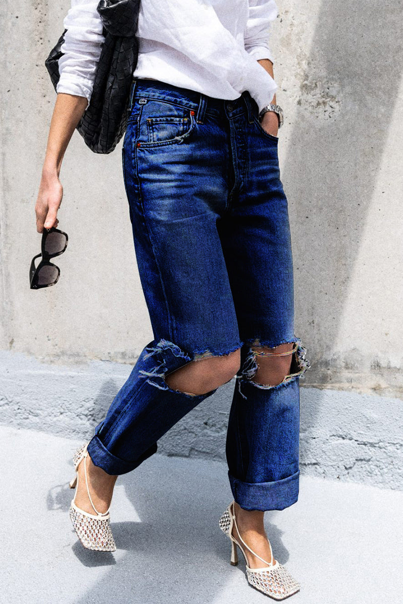 Pantalones vaqueros holgados con rotos y ropa deportiva informal