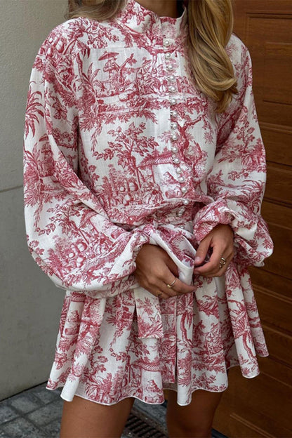 Vestido estilo A con cuello mandarín, estilo vendaje y estampado geométrico elegante vintage