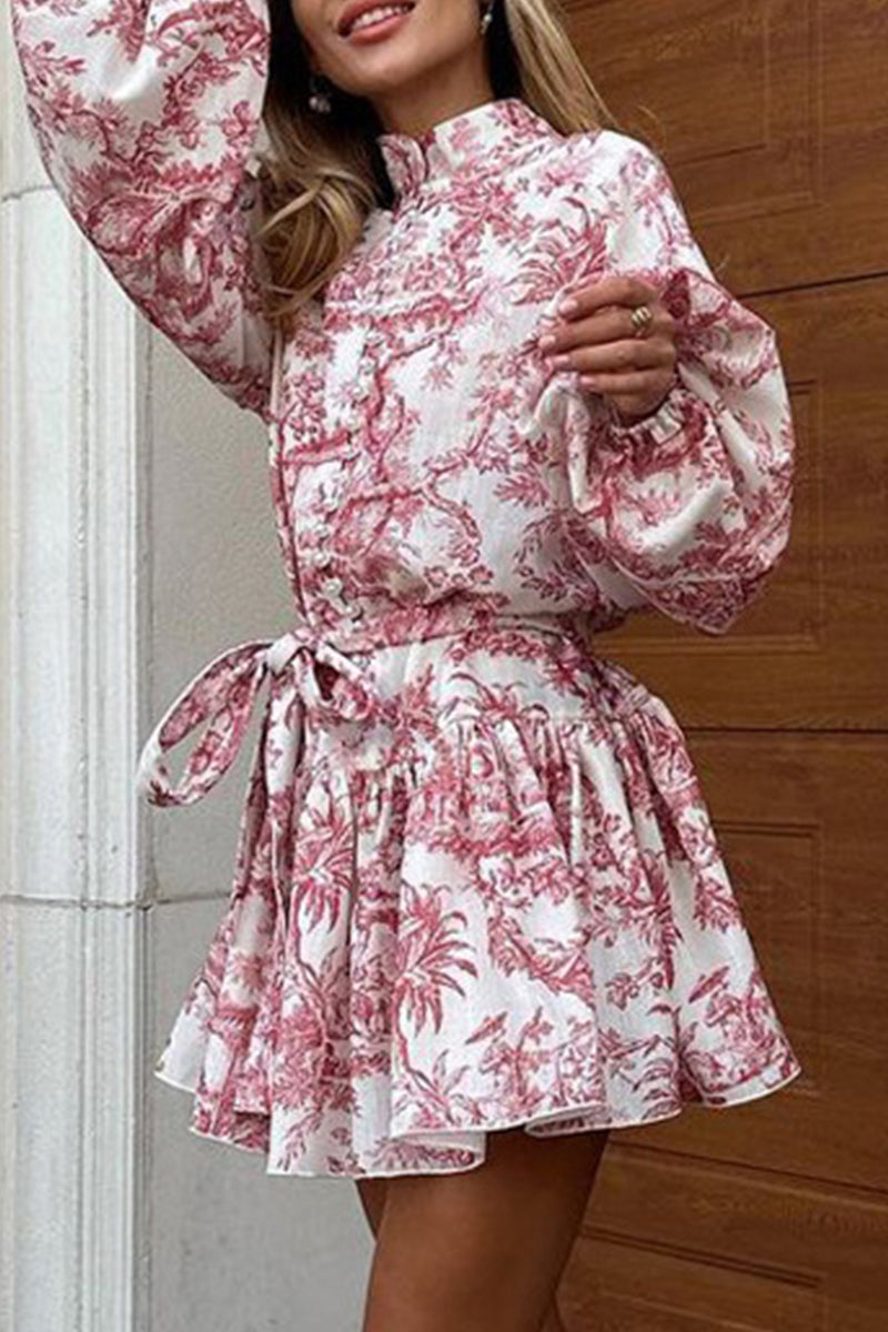 Vestido estilo A con cuello mandarín, estilo vendaje y estampado geométrico elegante vintage