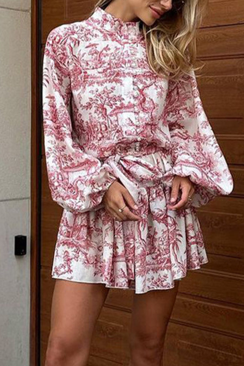 Vestido estilo A con cuello mandarín, estilo vendaje y estampado geométrico elegante vintage