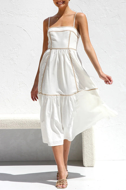 Vestidos casuales con tirantes, patchwork ondulado y contraste