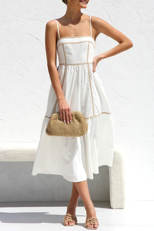 Vestidos casuales con tirantes, patchwork ondulado y contraste