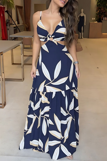 Vestidos largos sexis informales con tirantes finos, sin espalda y estampados