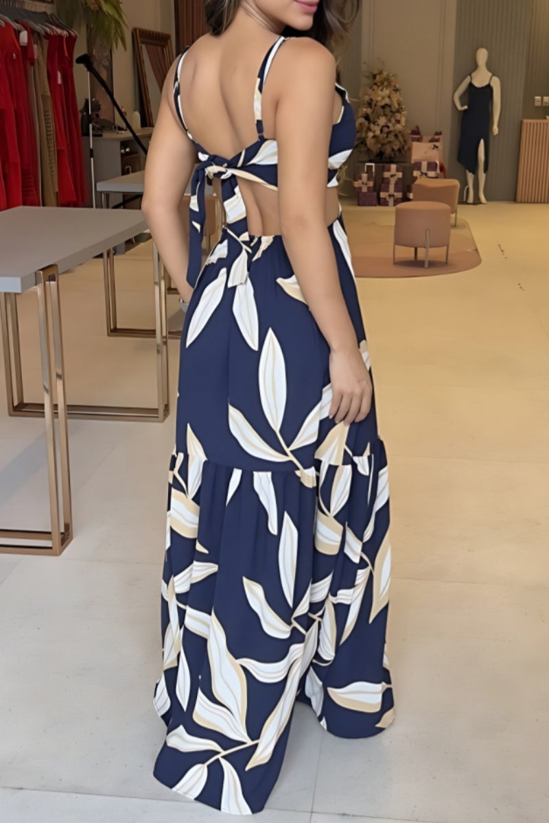 Vestidos largos sexis informales con tirantes finos, sin espalda y estampados