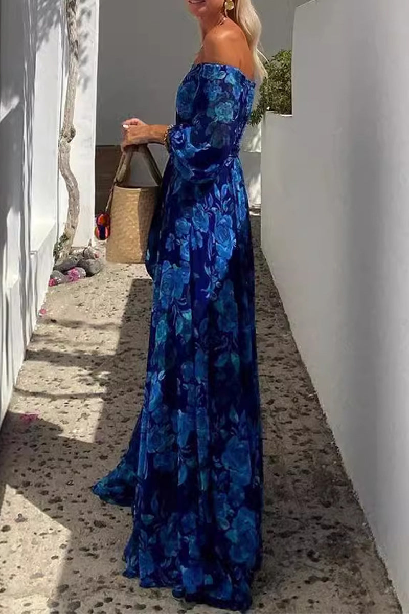Vestidos sexis de corte A con hombros descubiertos, estampados florales y patchwork vintage