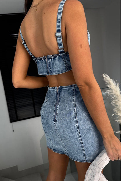 Vestidos vaqueros sexis regulares sin mangas con agujeros sólidos