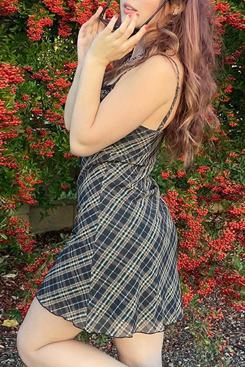 Vestidos sexis con tirantes y estampado de cuadros escoceses