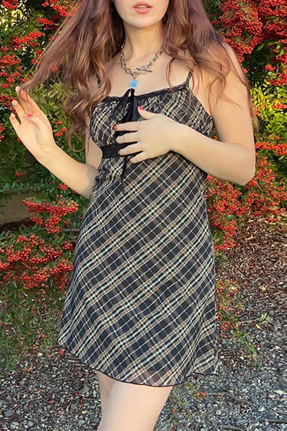 Vestidos sexis con tirantes y estampado de cuadros escoceses