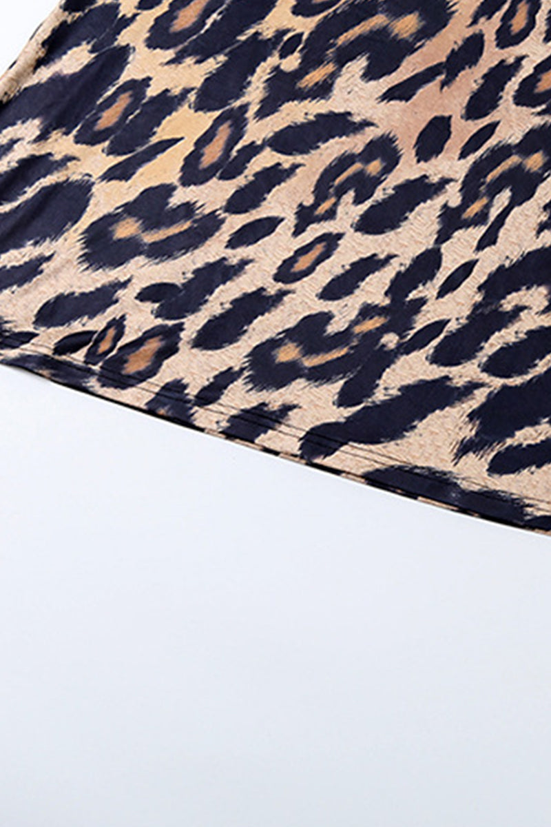 Conjunto de dos piezas con estampado vintage sexy de leopardo, vendaje, espalda descubierta, orillo fibroso, escote en V y sin mangas