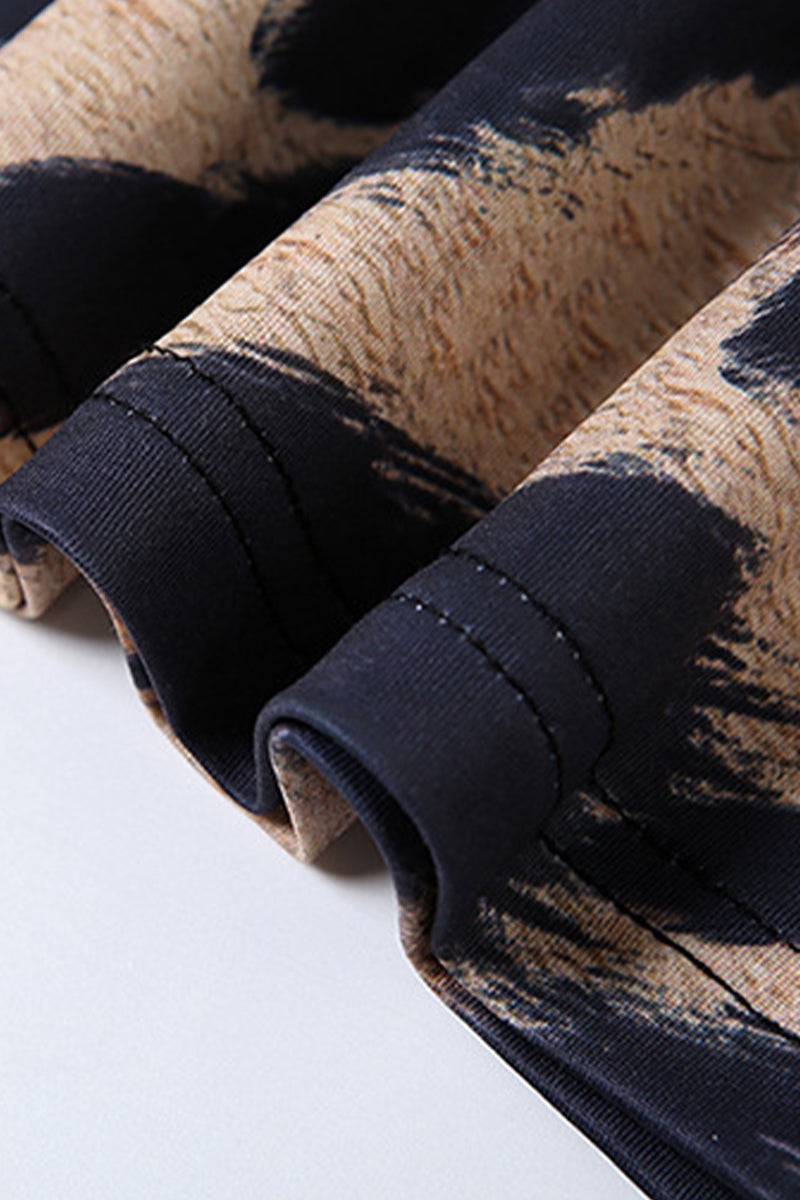 Conjunto de dos piezas con estampado vintage sexy de leopardo, vendaje, espalda descubierta, orillo fibroso, escote en V y sin mangas