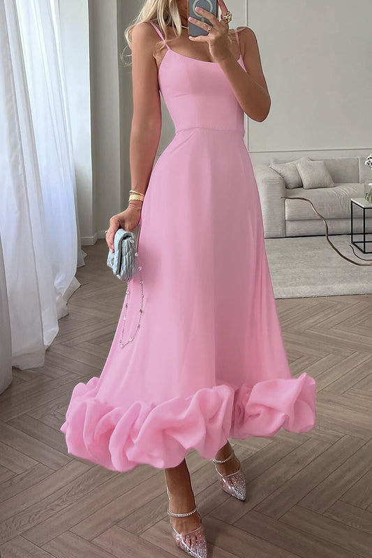 Vestidos elegantes de celebridades con cuello cuadrado y pliegues sólidos