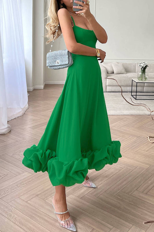 Vestidos elegantes de celebridades con cuello cuadrado y pliegues sólidos