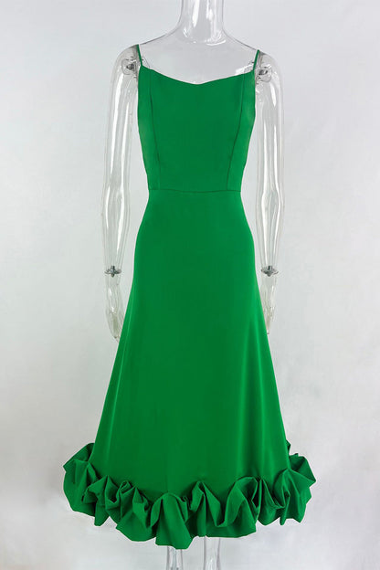 Vestidos elegantes de celebridades con cuello cuadrado y pliegues sólidos