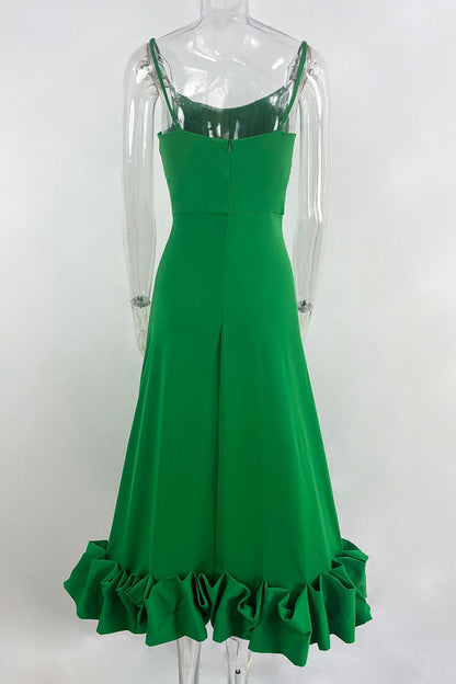 Vestidos elegantes de celebridades con cuello cuadrado y pliegues sólidos